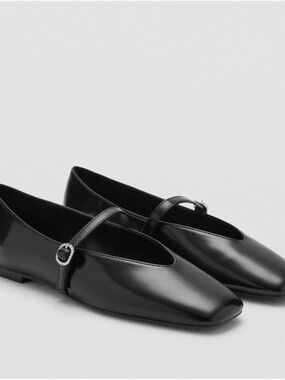 Mango Black Patent Mary Jane Ballet Flats with Buckle